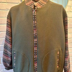 Boho Style, Tribal Bomber Jacket, Medium, Olive Green